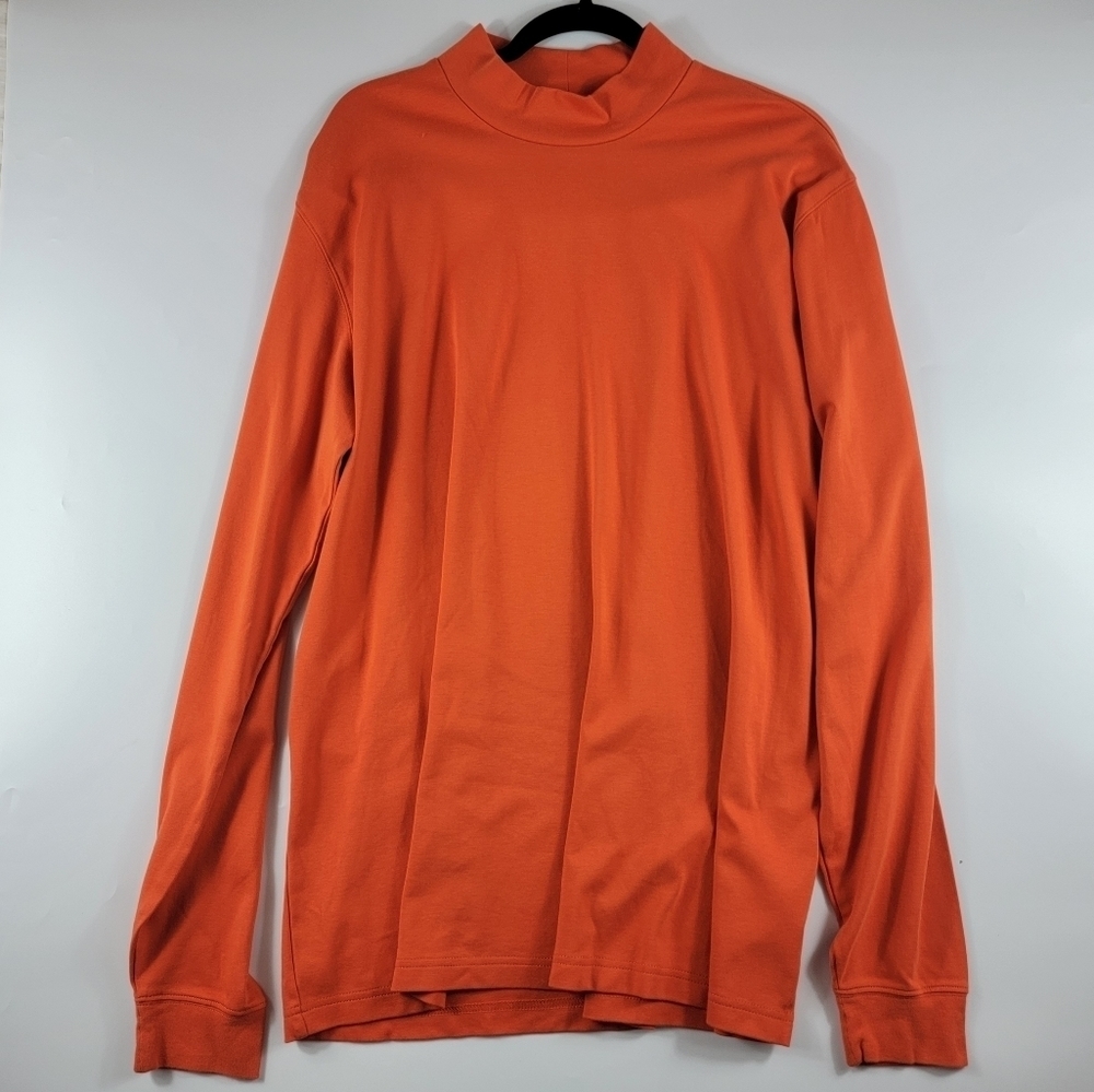 Eddie Bauer Men's 100% Cotton Mock Neck Pullover, Orange, XL Tall